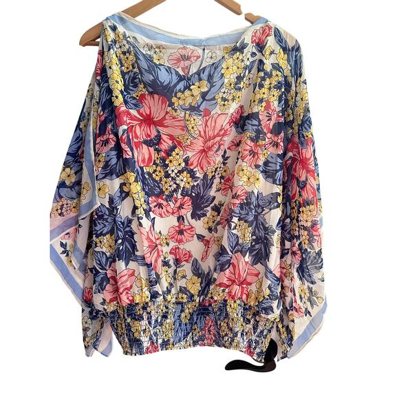 Max Studios Womens 3X Floral Top w/ Open Slit Sleeves and Shirred Waistband - Picture 3 of 10